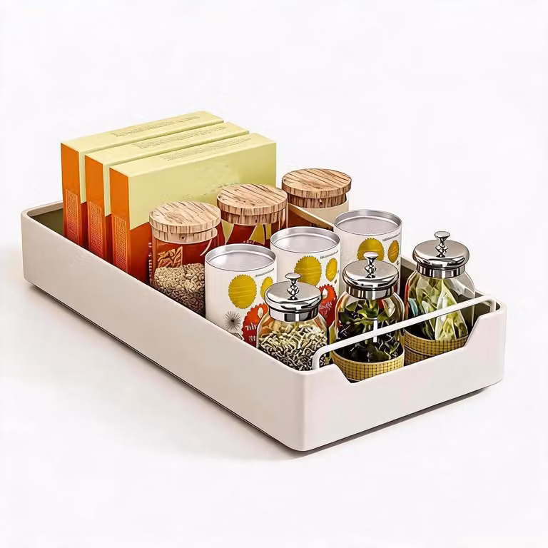 Ripiano estraibile per spezie - Organizzatore per la cucina - Telescopico - Adesivo - Acciaio - 20 x 43 x 7 cm