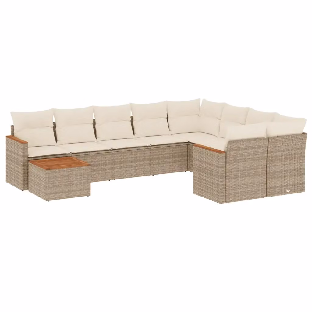 Set Divano da Giardino a Forma di U vidaXL da 10 Pezzi con Cuscini Beige in Polyrattan e Struttura in Metallo – 2