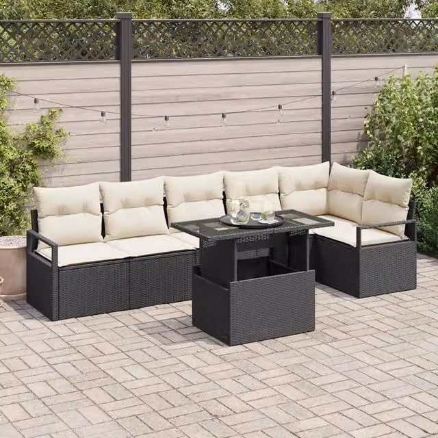 Set Divano da Giardino 7 pz Nero polyrattan 3348833