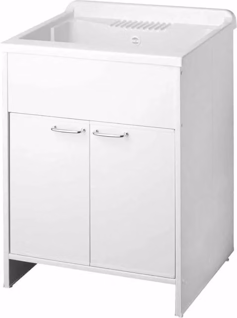 Mobile lavatoio CER in PVC bianco con due ante per bagno e giardino