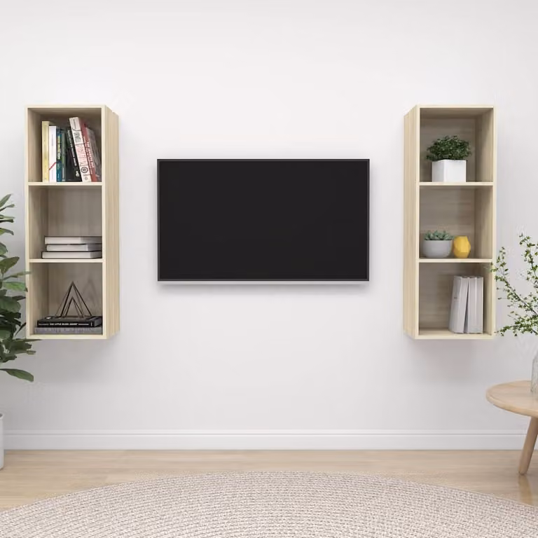 Set di 2 mobili TV da parete vidaXL in legno Rovere Sonoma marrone con finitura opaca