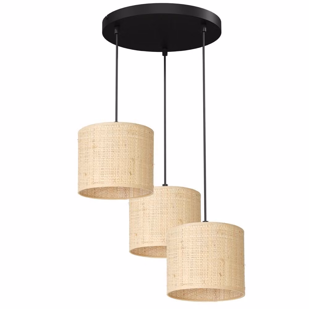 Lampada a sospensione rotonda Rattan 3 paralumi crema Rattan 3xE27 15W Luminex