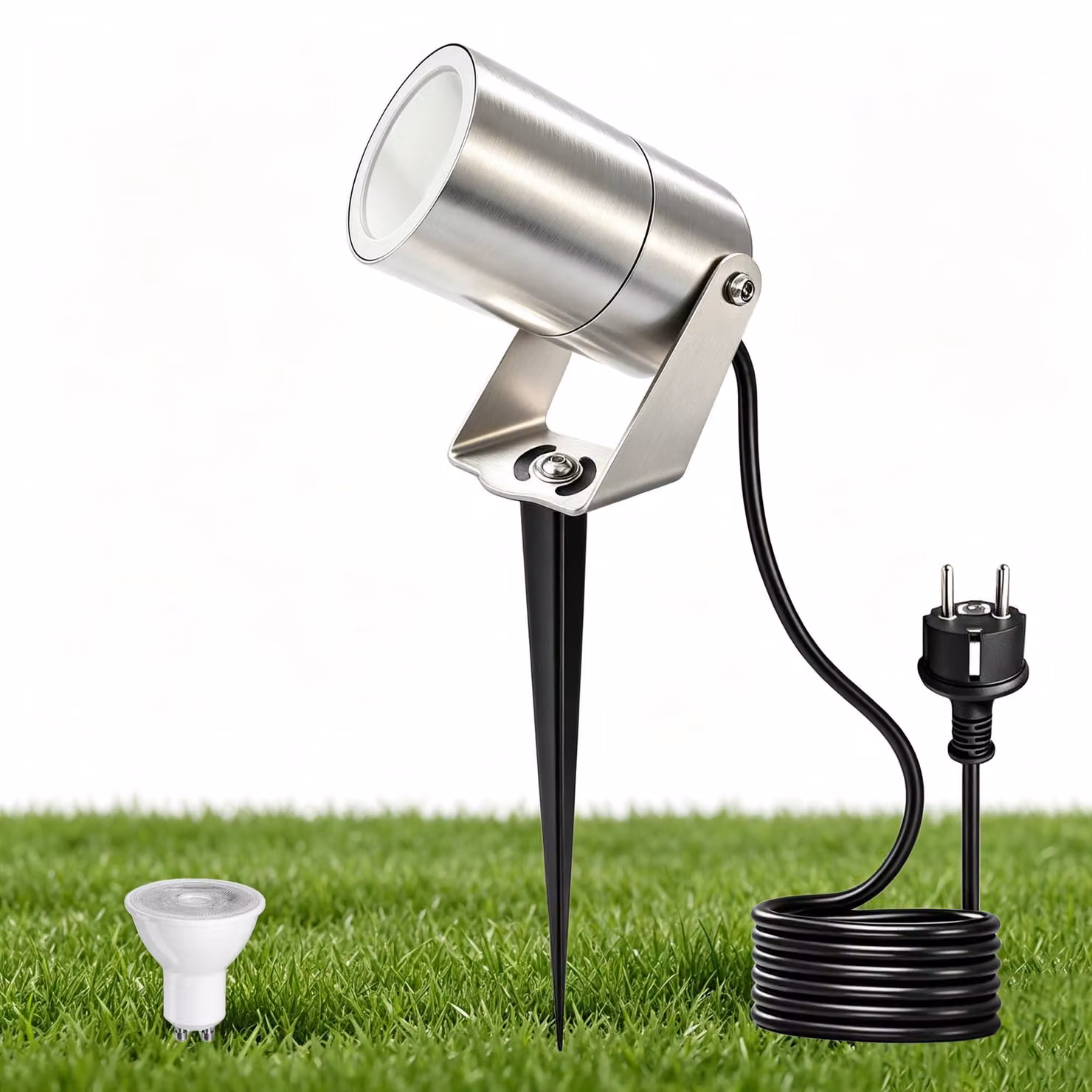 Fareto da giardino a LED con picchetto da terra, attacco GU10, grado di protezione IP65, 230V, 5W, luce bianco caldo