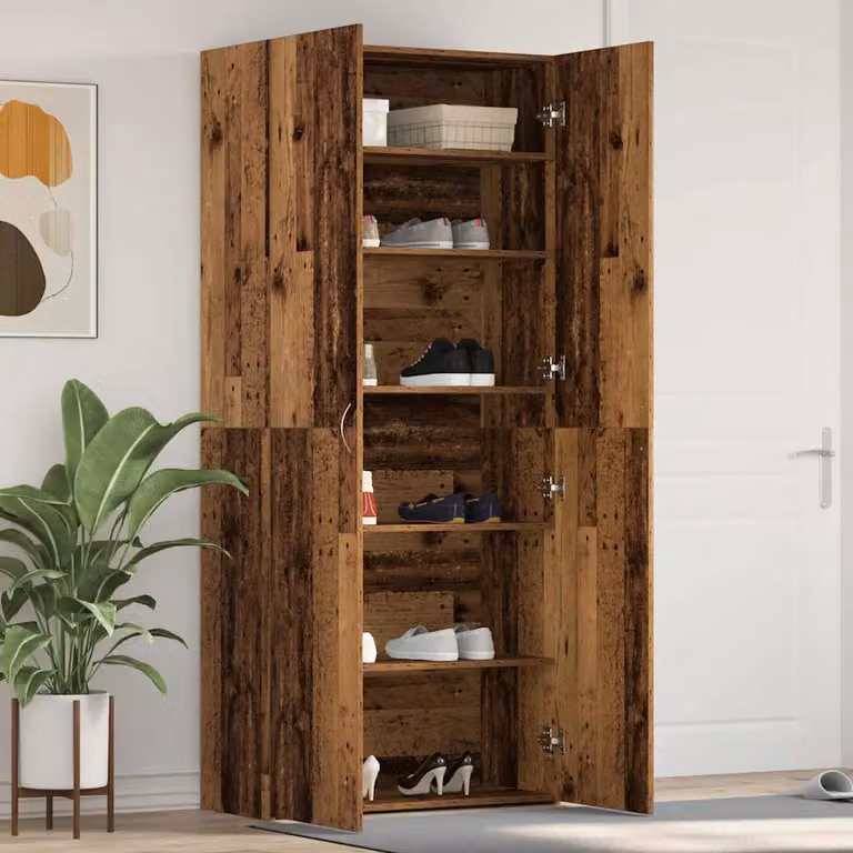 Mobile porta scarpe vidaXL in legno marrone e argento con ante a battente L: 80 cm, P: 35.5 cm, H: 180 cm