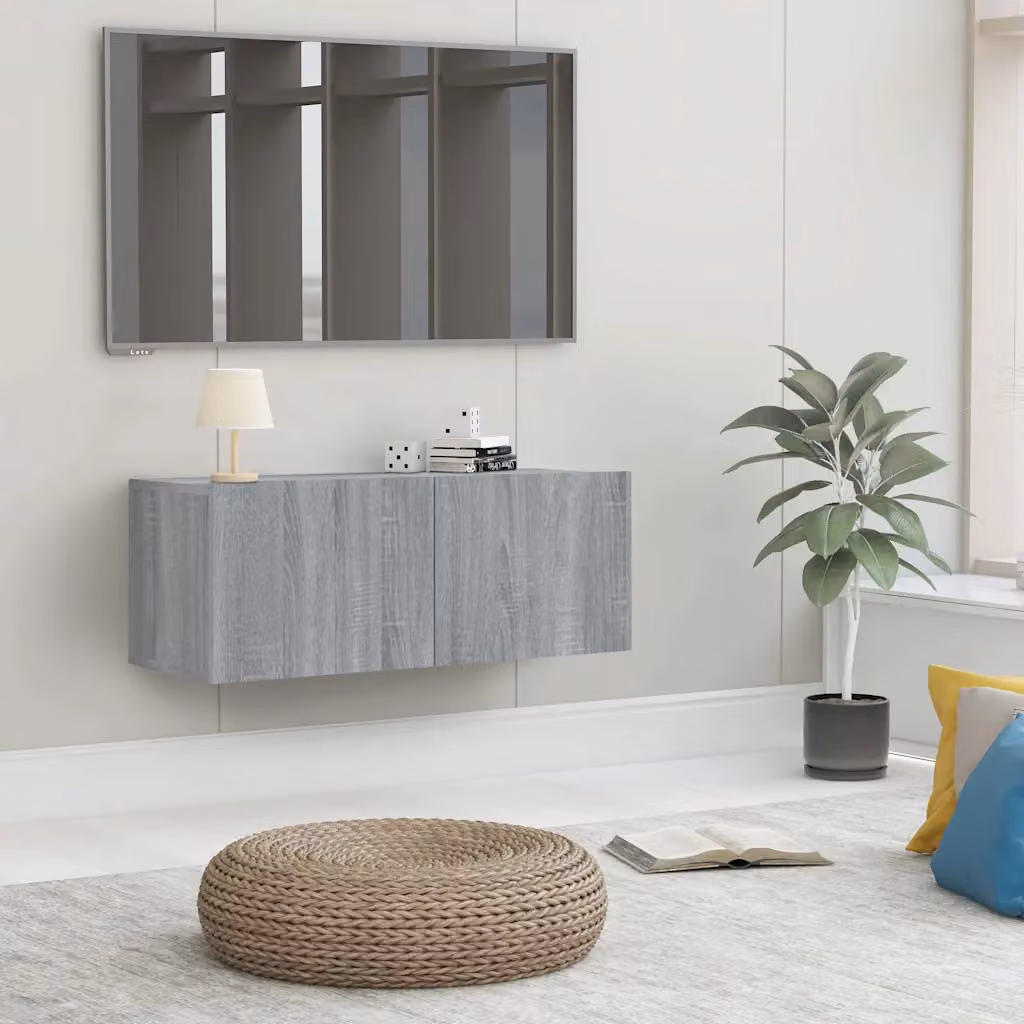 Mobile TV moderno vidaXL in legno multistrato e MDF, Grigio Sonoma, L 80 x P 30 x H 30 cm