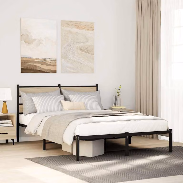 vidaXL Giroletto in metallo con doghe fisse colore Rovere Sonoma L/P/H: 190 x 140 x 91,5 cm