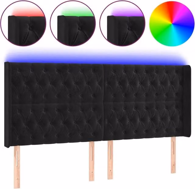 Testiera | Testata a LED Nera 203x16x118/128 cm in Velluto