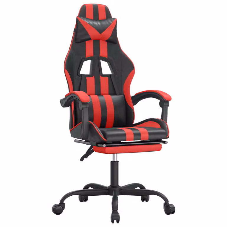 Sedia da Gaming con Poggiapiedi Nero e Rosso in Pelle finta