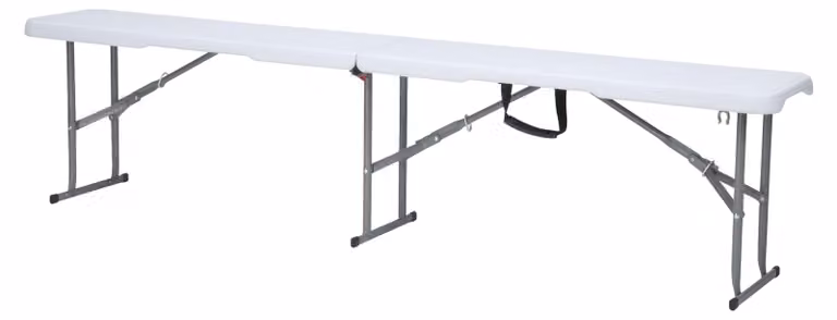 Panca pieghevole in plastica bianca, ideale per picnic in giardino e in campeggio