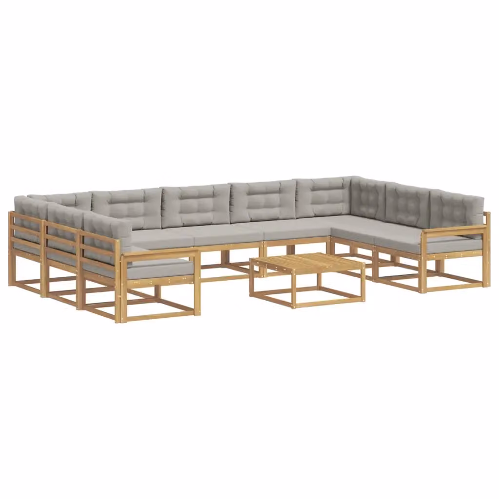 Set di divani da esterno a L con tavolino vidaXL in legno di acacia, Bianco e Grigio – 2