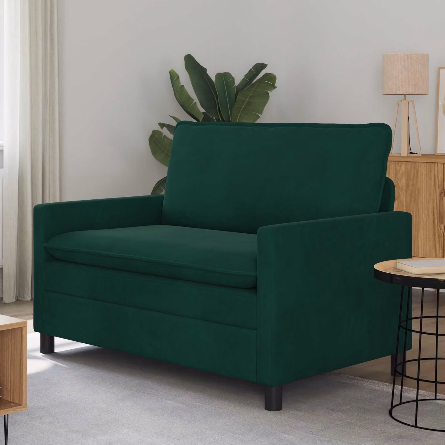 Divano moderno vidaXL in velluto verde scuro con struttura in metallo L: 126 cm, P: 81 cm, H: 87,5 cm