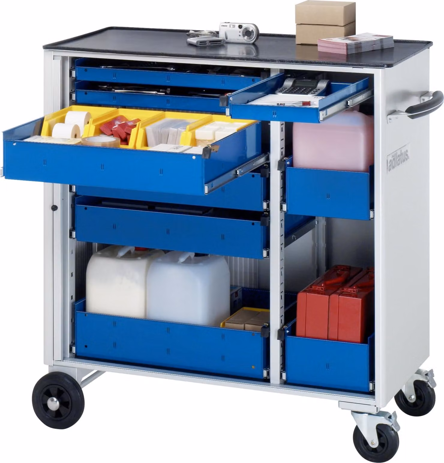 Carrello portautensili H1080 mm Piano superiore in metallo. 9 cassetti.