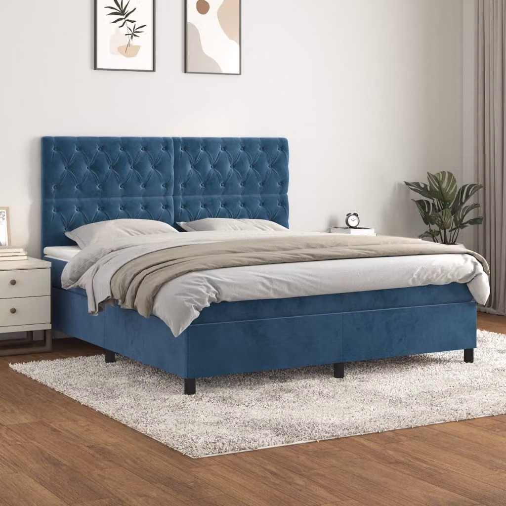 Maison Exclusive - Giroletto a Molle con Materasso Blu Scuro 160x200 cm in Velluto