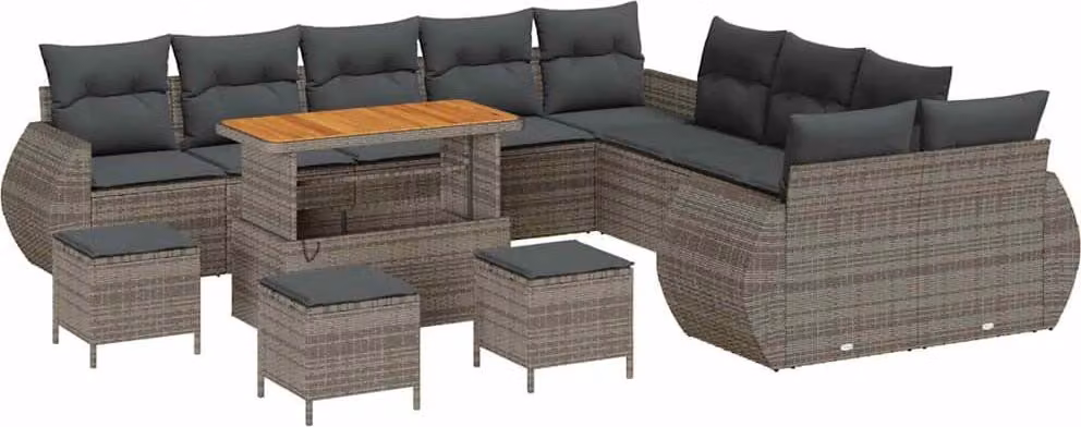 Set Divano da Giardino 14 pcs Grigio polyrattan