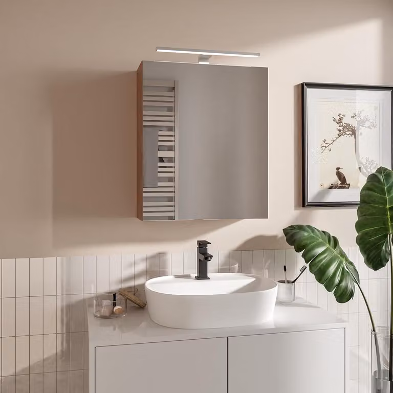 HAJDUK FURNITURE Armadietto da Bagno con Specchio LED 50x60 cm Sonoma Opaco - Mobile Pensile 3 Ripiani IP44 4000K
