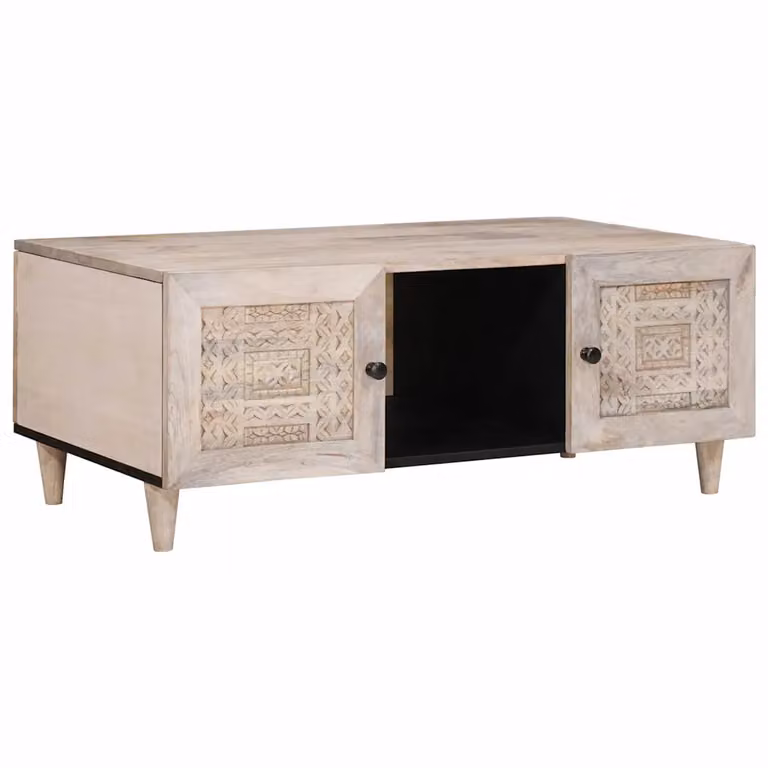 vidaXL Tavolino da salotto moderno in legno di mango bianco L: 100 cm, P: 54 cm, H: 40 cm