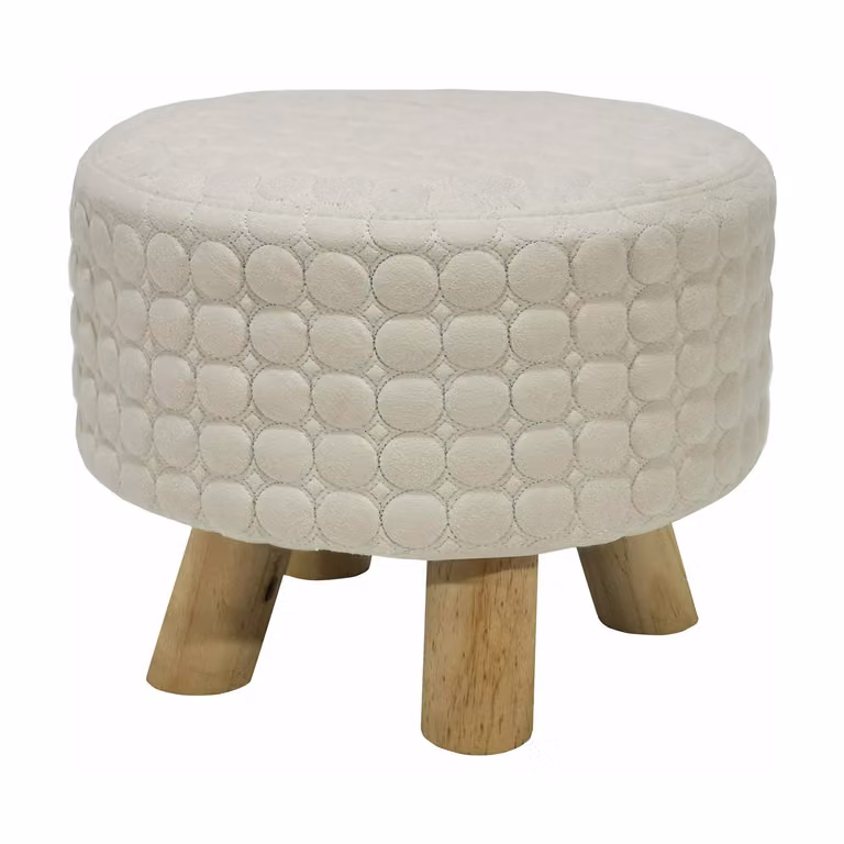 Vestiamo Casa - Pouf tondo beige con rivestimento rimovibile - H 24 cm x Diametro 28 cm