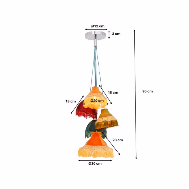 KARE Lampada a sospensione Saloon Fringes, dimmerabile, Multicolore, Soggiorno / Sala da pranzo, Plastica, Design, Lampada a sospensione