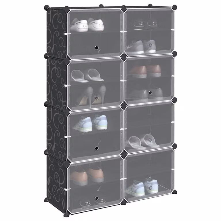 vidaXL Organizzatore Portaoggetti con 8 Cubi, Ante in Vetro e Colore Nero, L/P/H: 123,5 x 31,5 x 84,0 cm