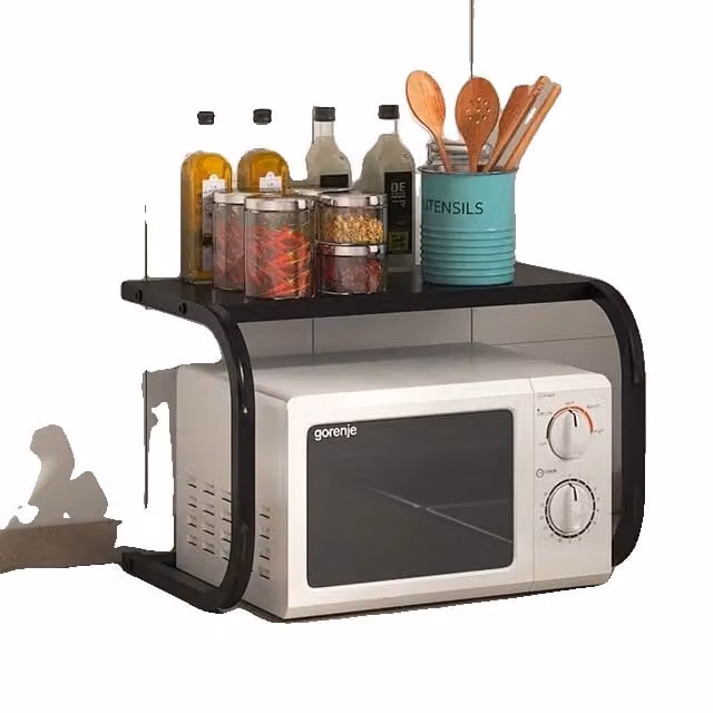Organizer da cucina, scaffale a 2 ripiani, montaggio senza forature, nero