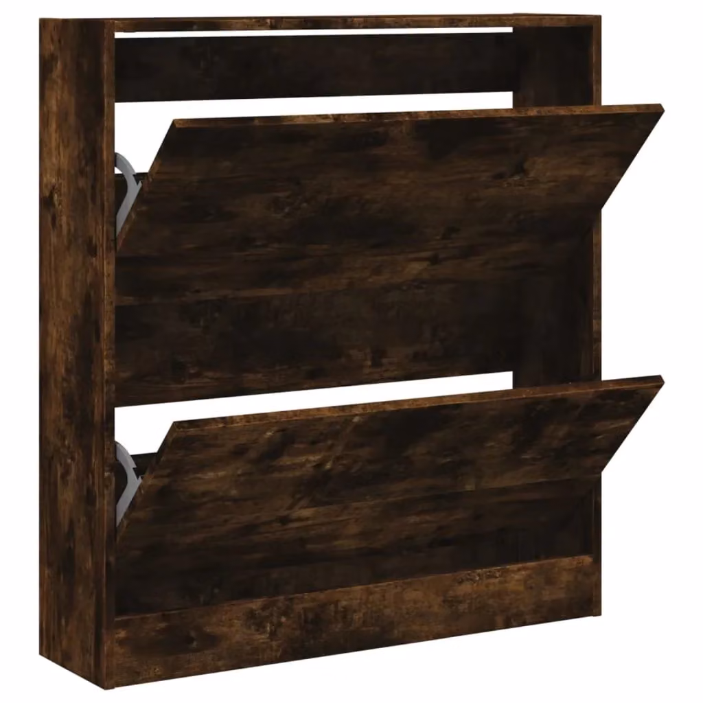 Scarpiera moderna in MDF marrone con ante a ribalta e cassetti per ingresso o soggiorno L: 80 cm, P: 21 cm, H: 87,5 cm – 2