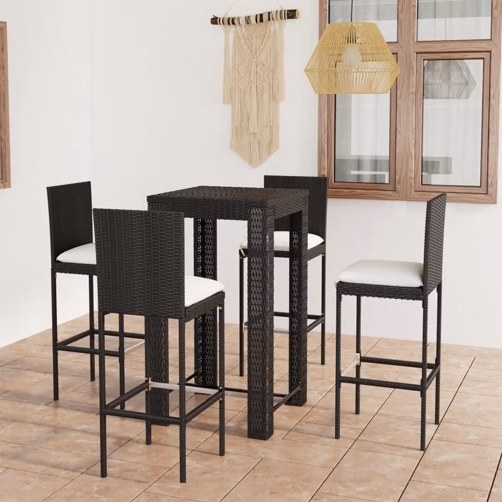 The Living Store Set bar da giardino 5 pezzi con cuscini in poly rattan nero
