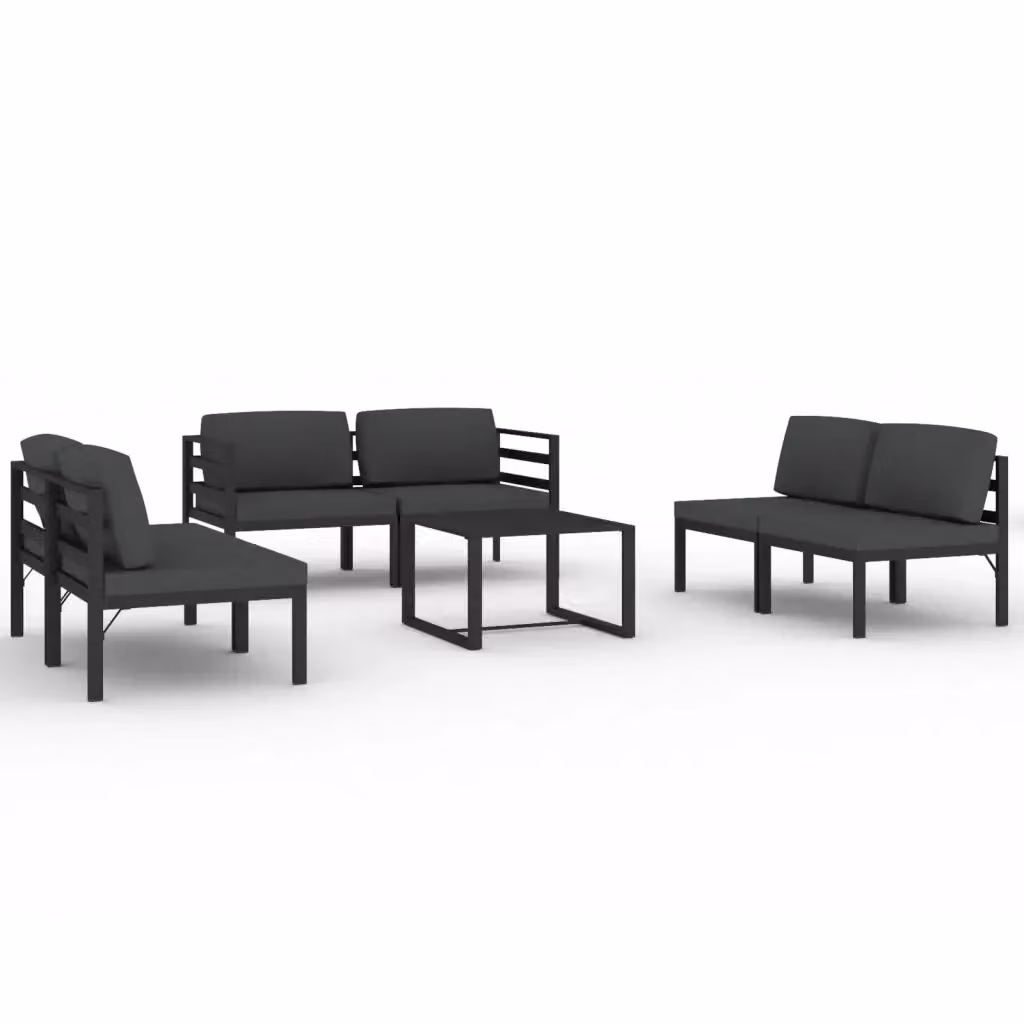 vidaXL Set di Divani da Giardino 7 Pezzi con Tavolino e Cuscini in Alluminio Antracite – 2