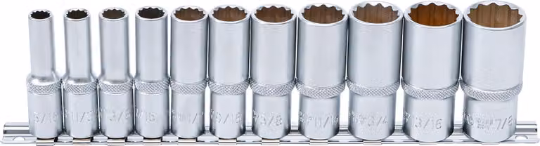Set di chiavi a bussola BGS a dodici punte, attacco quadro profondo 10 mm (3/8") pollici dimensioni 11 pezzi - 6859