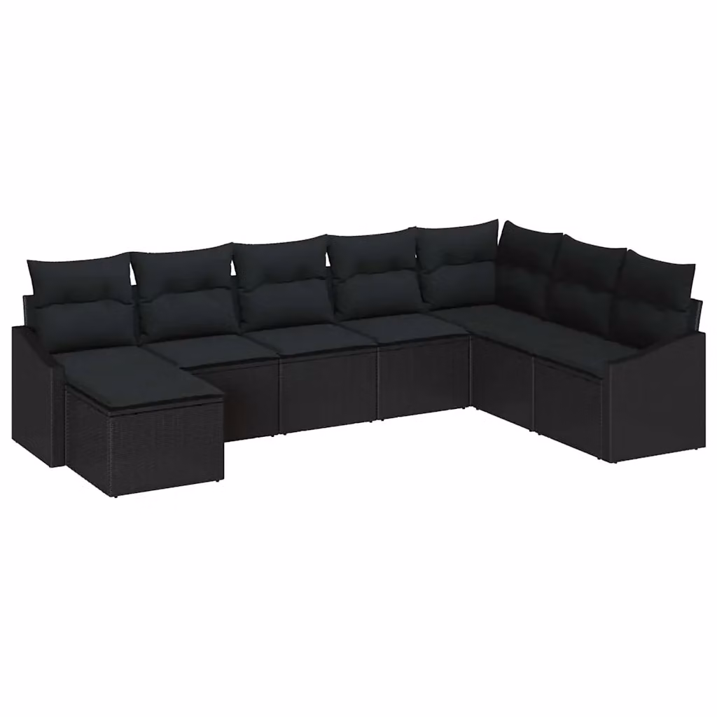 Set Divano da Giardino vidaXL 8 Pezzi a Forma di L con Cuscini e Tavolino Nero in Polyrattan e Acciaio – 2