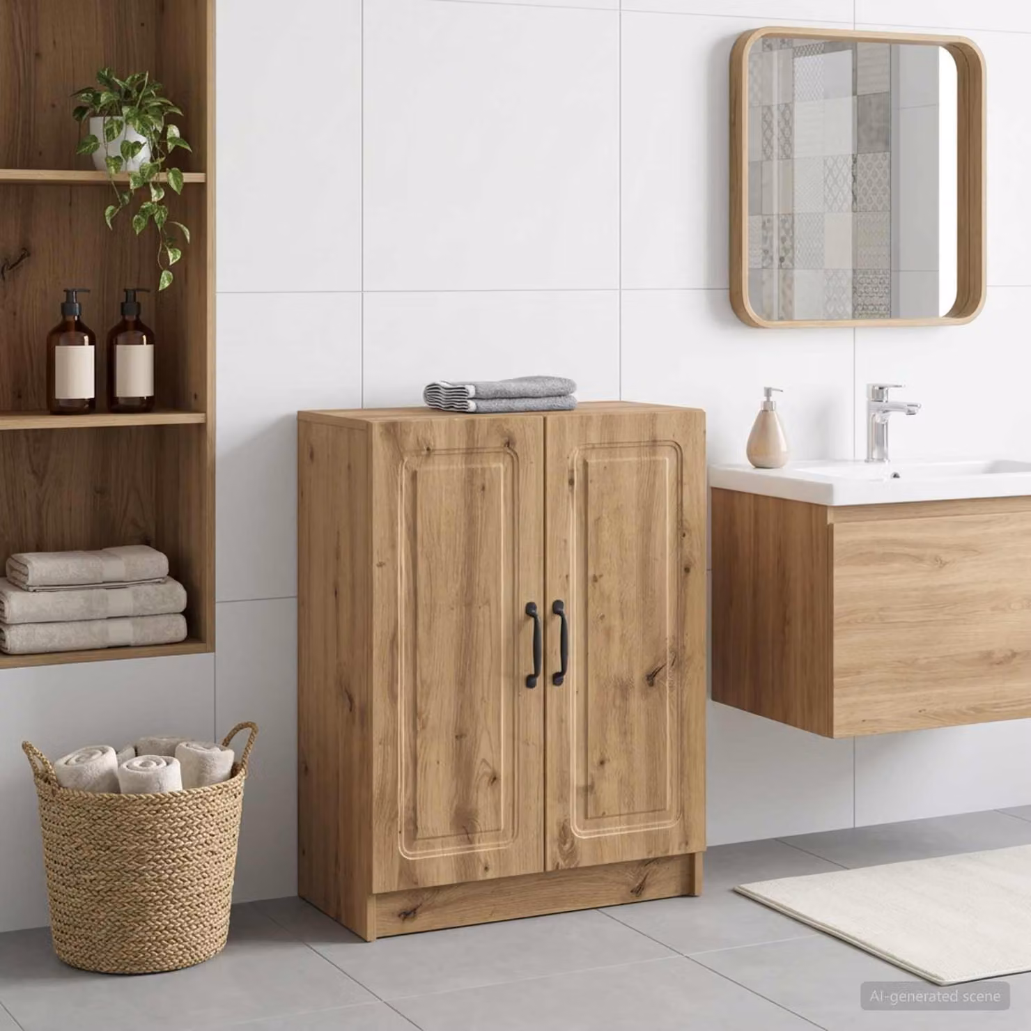 Mobiletto da bagno moderno vidaXL UTRECHT in legno e metallo, marrone e nero, L/P/H: 59,5 x 31 x 77 cm