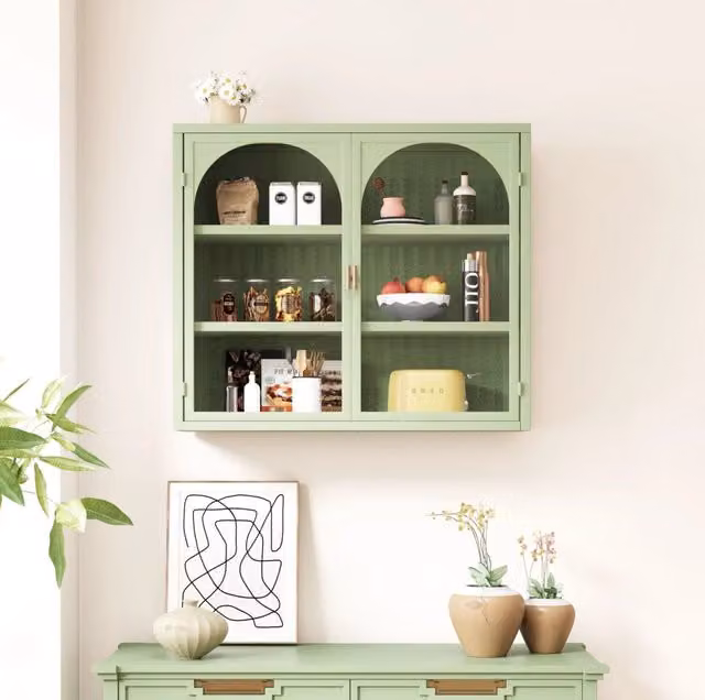 Mobile pensile ULEVR 79,5x39x24 cm con 2 ante in vetro e 3 livelli, metallo verde