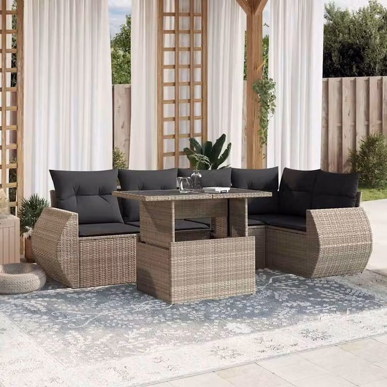 vidaXL Set Divani da Giardino 7pz in Polyrattan con Cuscini Antracite e Tavolino da Esterno