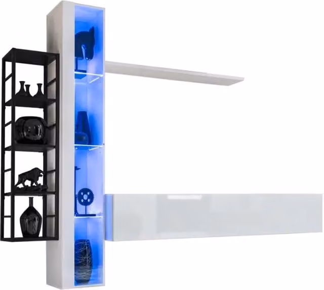 Set di mobili da soggiorno industriale SWITCH M7 – Bianco – LED integrati & sistema Push to Open