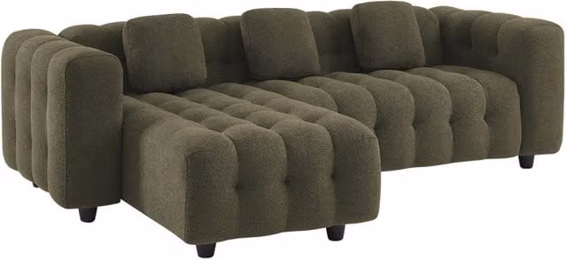Divano angolare reversibile Sweeek in tessuto bouclé verde, L 247 x P 167 x H 71 cm – 1
