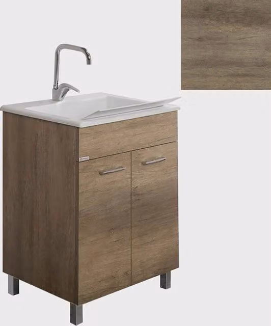 Mobile Lavatoio Vasca Zeus in MineralMarmo Apertura a 2 Ante 77,5x48x84 cm Olmo Naturale
