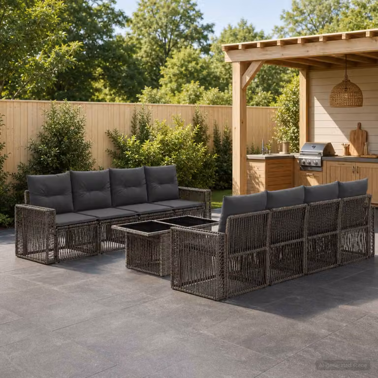 Set Divano da Giardino vidaXL 9 pz in Polyrattan Grigio e Grigio Scuro