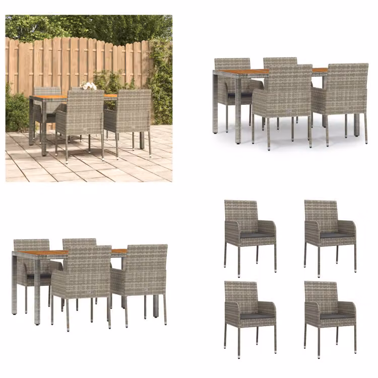 vidaXL Set da pranzo da giardino 5 pezzi con cuscini in poly rattan grigio - Set da pranzo da giardino - Set da pranzo da giardino - Set da pranzo da terrazza