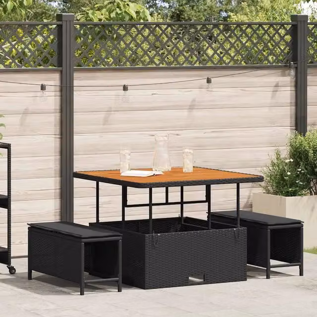 Set da Pranzo per Giardino 3 pz Nero polyrattan 42007906