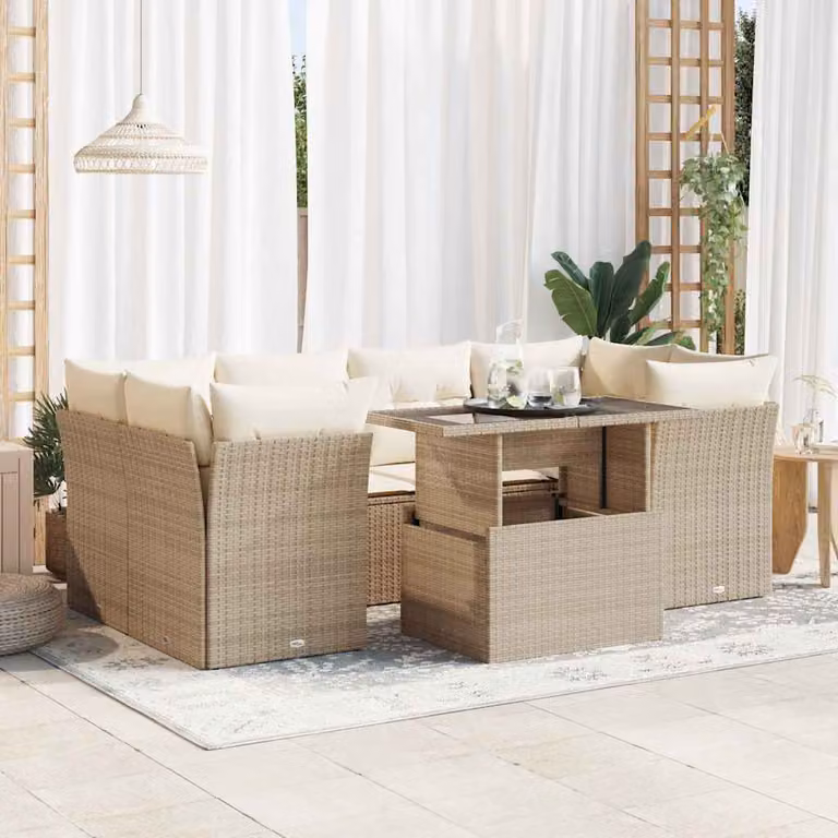 Maison Exclusive - Set da giardino 7 pezzi con cuscini Beige Poly Rattan