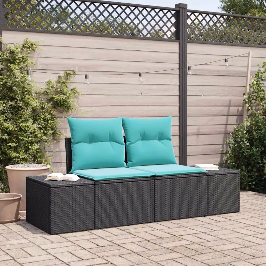 Divano da giardino moderno vidaXL in polyrattan con cuscini color turchese e nero, L: 184 cm, P: 62 cm, H: 69 cm