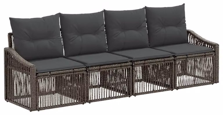 Set di divani da giardino, 4 pezzi, colore grigio, in rattan sintetico