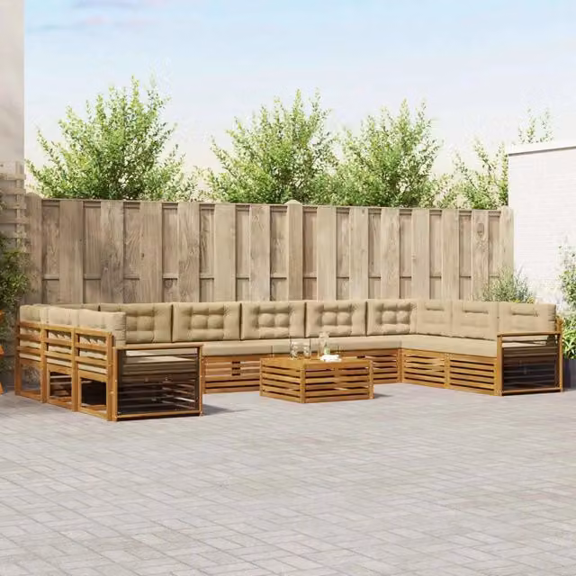 Set di divani da giardino vidaXL in legno di acacia massello con tavolo da caffè, 11 pezzi, beige e marrone