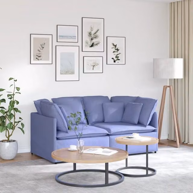 Divano Modulare con Cuscini in Tessuto Jeans Blu 3321247