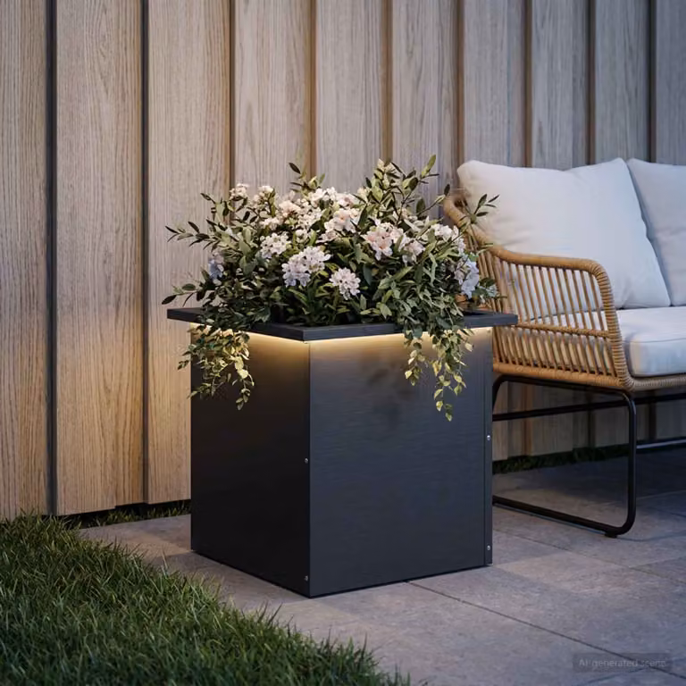 Fioriera da giardino con LED vidaXL in acciaio nero L/P/H: 40 x 40 x 40 cm