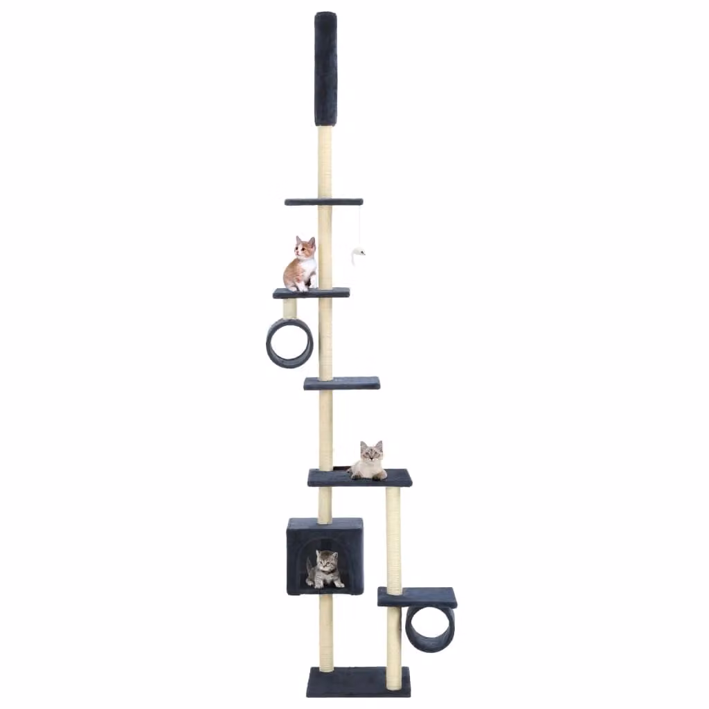 Albero per gatti vidaXL con pali in sisal, cave e giocattoli integrati, Blu, Altezza: 260 cm