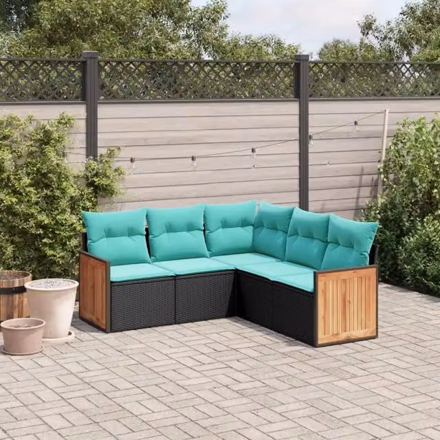 Set Divani da Giardino 5 pz con Cuscini Nero in Polyrattan 3227639