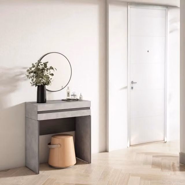 Consolle da ingresso moderna SKRAUT HOME con cassetto e spazio di stoccaggio, grigio e nero, L 70 cm x P 35 cm x H 75 cm