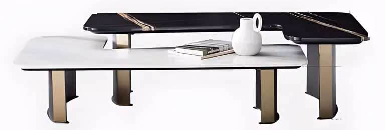 Set di tavolini da caffè bianco e nero, design per soggiorno, mobili eleganti