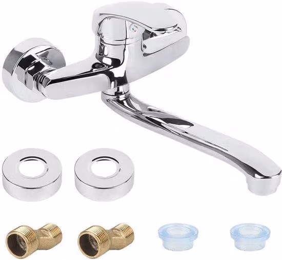 Miscelatore da cucina a 360 gradi per montaggio a parete, miscelatore monocomando per acqua calda e fredda, braccio orientabile da 25 cm