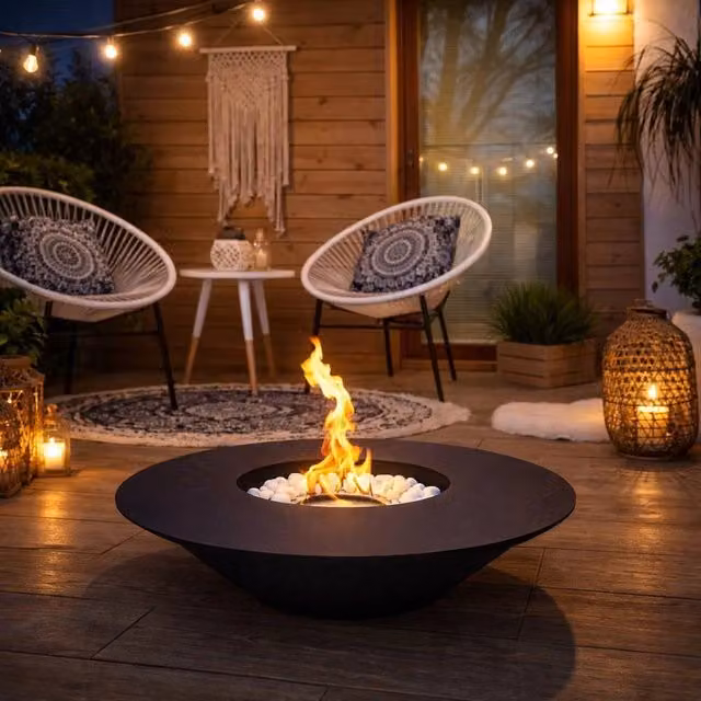 Camino a Bioetanolo da Giardino Santorini Divina Fire Nero in Acciaio, L/P/H: 60 x 60 x 15 cm – 1